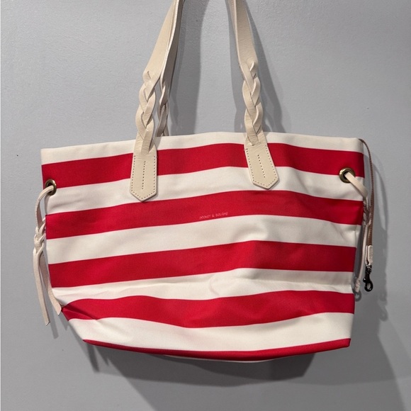 Dooney Bourke Sullivan Red White Striped Zip Tote Shoulder Bag Nylon 16" - Picture 9 of 11